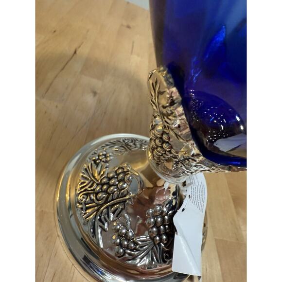 Cobalt Blue Glass Goblet Vase 11” Grapes Silver Plate NIB - Picture 3 of 5